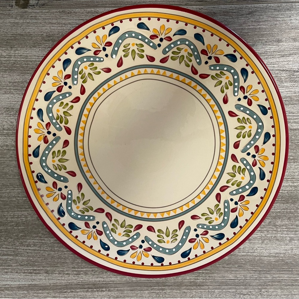 Set of 3 Bobby Flay Sevilla Dinner Plates Red Trim - Picture 6 of 7